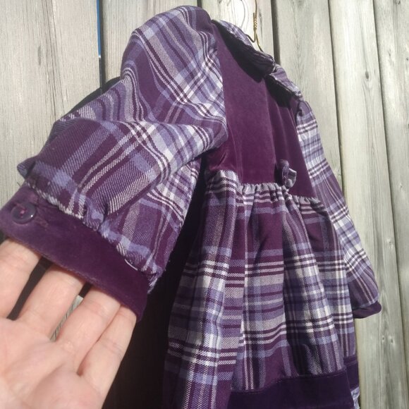 Vintage 80s Girls Dress Purple Plaid Velour 90s Prairie Pioneer Long Sleeves - Picture 3 of 10